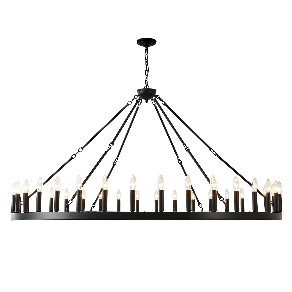 Farmhouse Matte Black Wagon Wheel Chandelier 36-Light 64-Inch - Omega Lifestyles