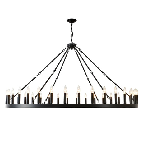 Farmhouse Matte Black Wagon Wheel Chandelier 36-Light 64-Inch - Omega Lifestyles