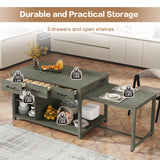 Expandable Retro Kitchen Island With Built-In Power Outlets - Omega Lifestyles
