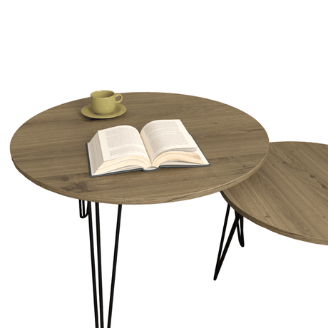Set of 2 Rustic Brown Round Nesting Coffee Tables - Sleep Galleria