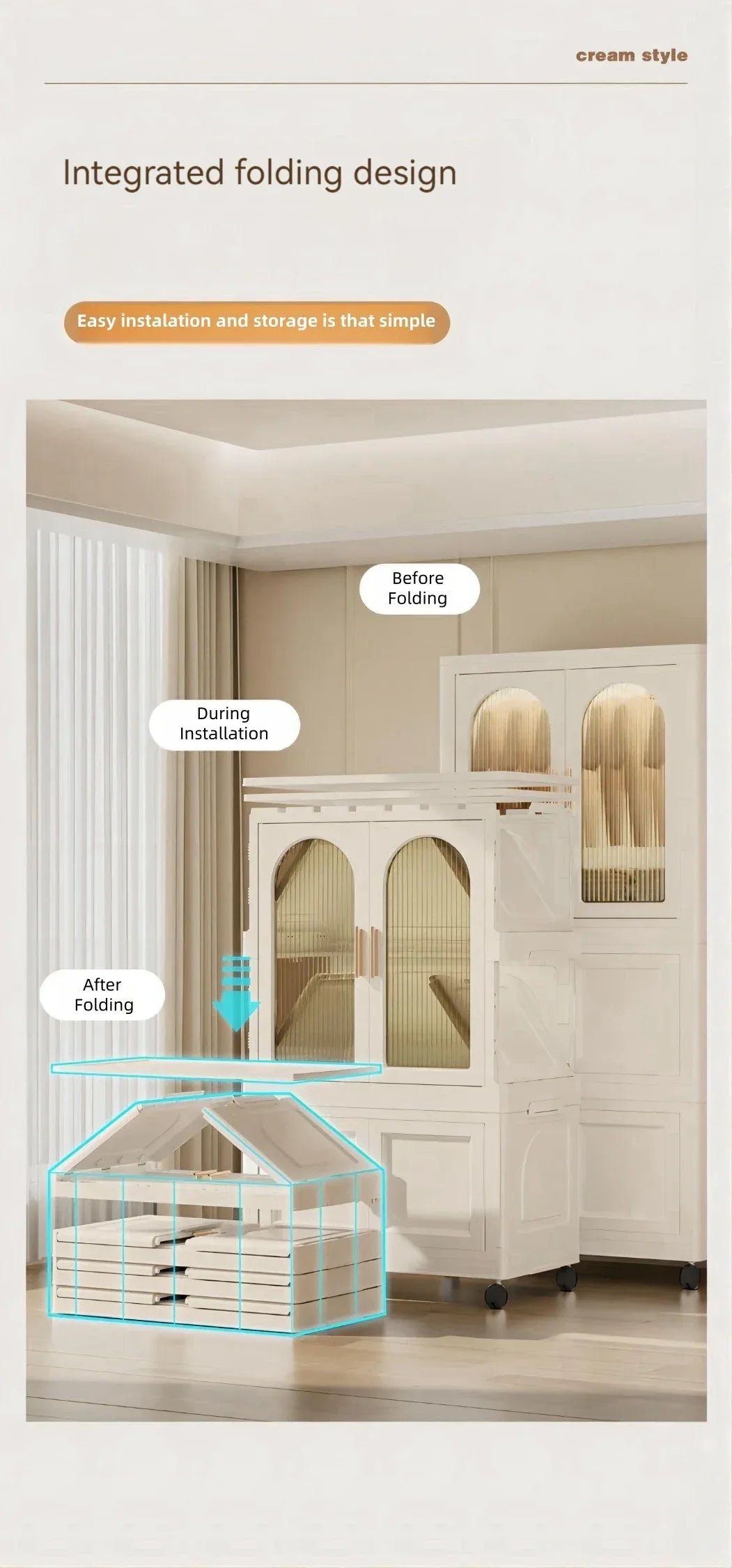 Folding Plastic Wardrobe Cabinet With Wheels and Hangers - Omega Lifestyles