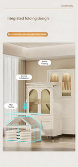 Folding Plastic Wardrobe Cabinet With Wheels and Hangers - Omega Lifestyles