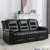 3 Seater Manual Recliner Chair With Cup Holders Black PU - Omega Lifestyles