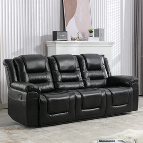 3 Seater Manual Recliner Chair With Cup Holders Black PU - Omega Lifestyles