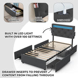 Twin Upholstered Bed Frame With Storage Drawers And USB Charging - Omega Lifestyles