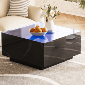Modern Black High Glossy Coffee Table With LED Lights - Omega Lifestyles