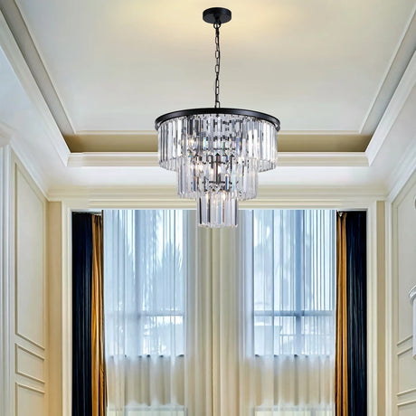 Luxury 3-Tier Crystal Chandelier Black Iron Pendant Light - Omega Lifestyles