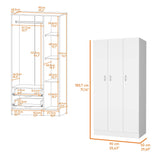 White Engineered Wood Three-Door Wardrobe With Drawers - Omega Lifestyles