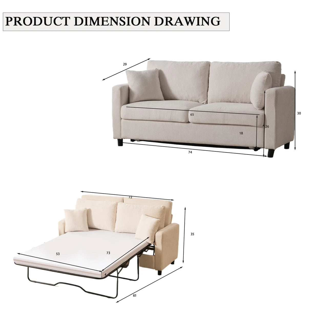 Modern Beige Sleeper Sofa Bed With Memory Foam Mattress - Omega Lifestyles