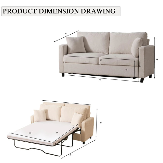 Modern Beige Sleeper Sofa Bed With Memory Foam Mattress - Omega Lifestyles