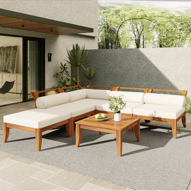 6-Piece Acacia Wood Modular Outdoor Patio Sofa Set - Omega Lifestyles