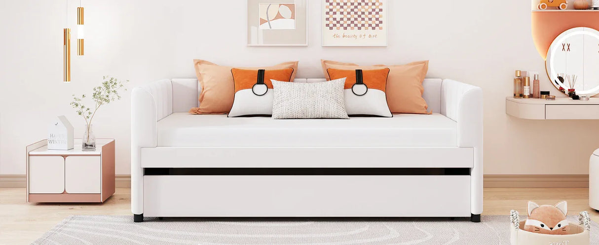 Twin Velvet Upholstered Daybed With Ergonomic Backrest And Trundle - Omega Lifestyles