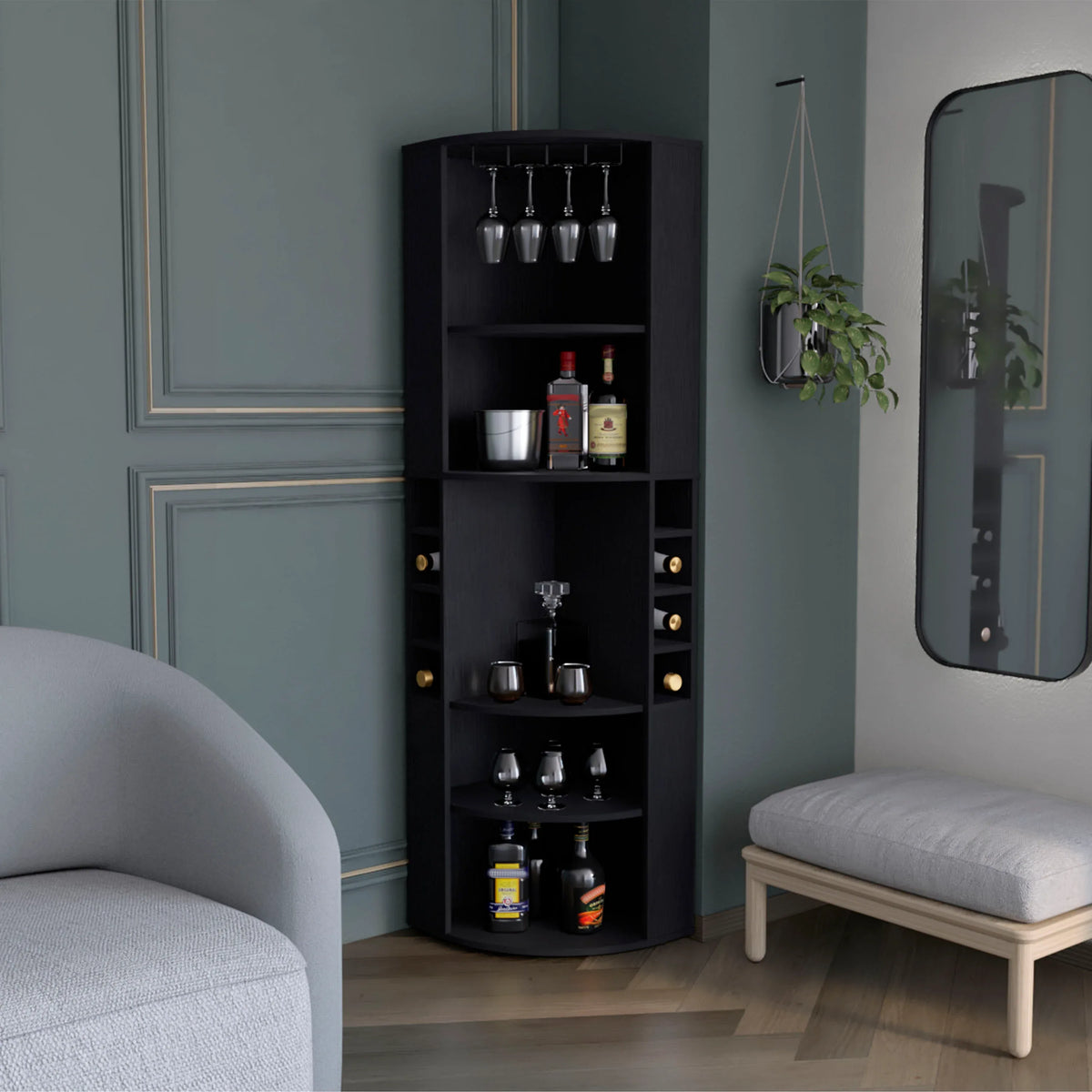 Modern Oban Corner Bar Cabinet With Bottle Storage - Omega Lifestyles
