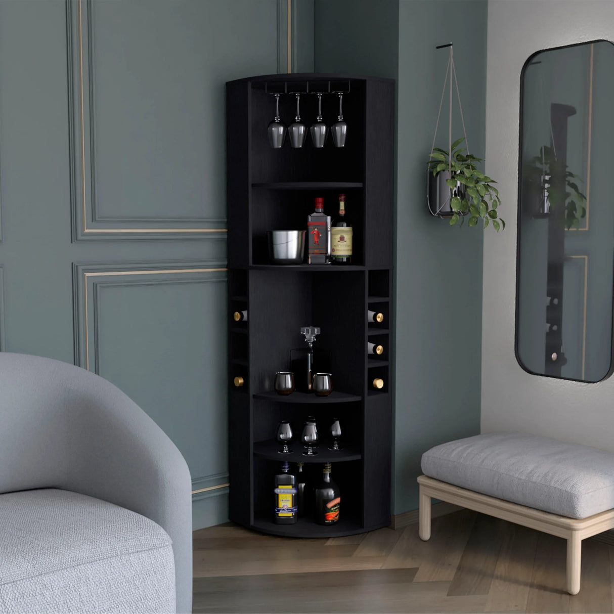 Modern Oban Corner Bar Cabinet With Bottle Storage - Omega Lifestyles