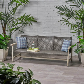 Outdoor Acacia Wood Wicker 3-Seater Patio Sofa - Omega Lifestyles