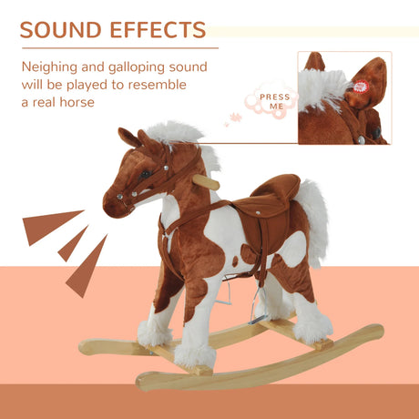 Wooden Toddler Plush Rocking Horse Toy With Sounds - Omega Lifestyles