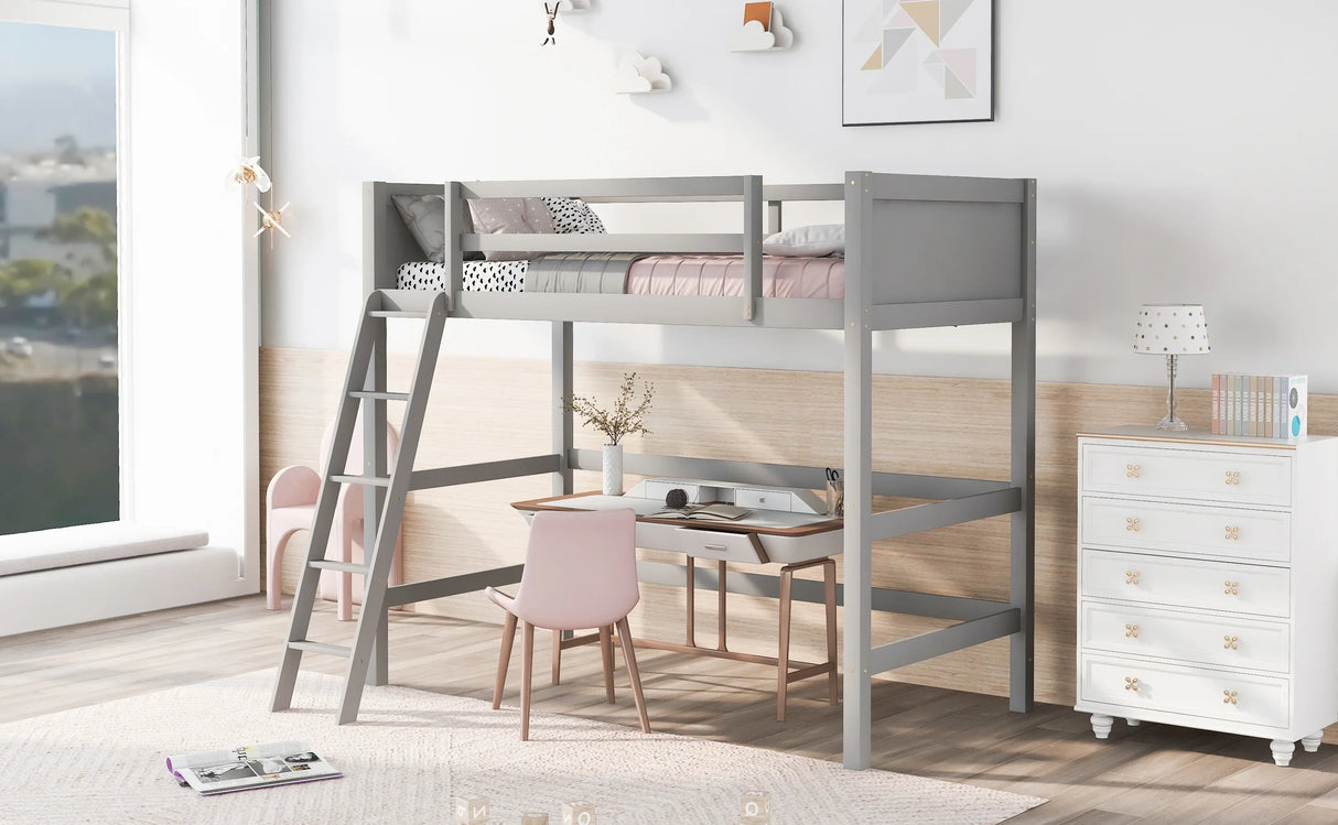Solid Wood Twin Loft Bed With Ladder Gray - Omega Lifestyles