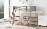 Solid Wood Twin Loft Bed With Ladder Gray - Omega Lifestyles