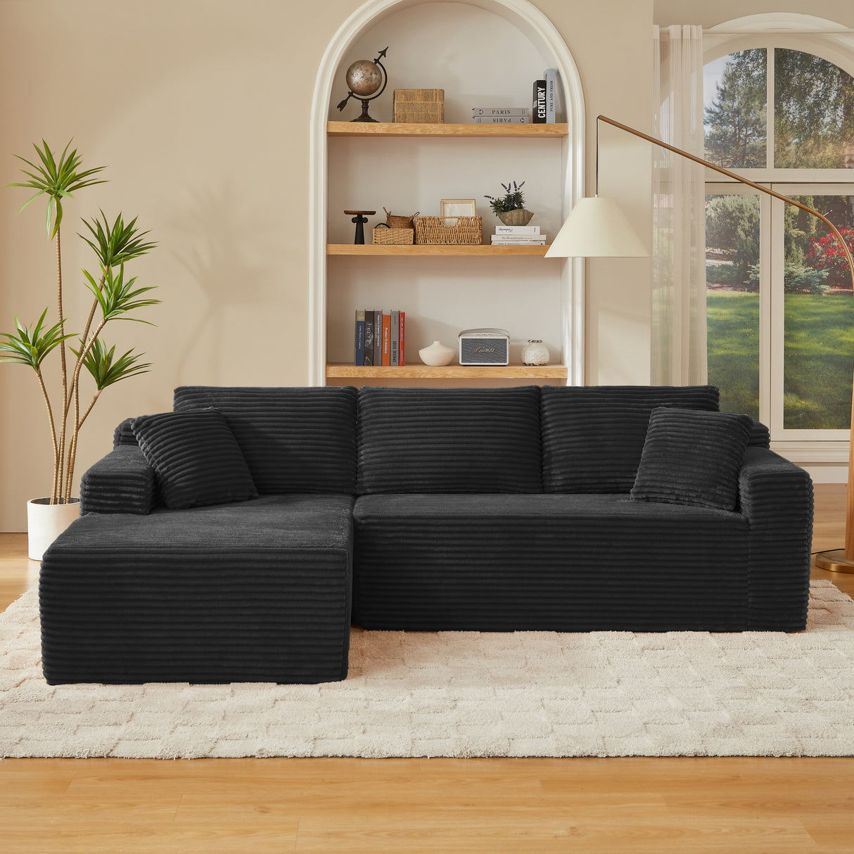 Plush Modular L-Shaped Corduroy Sectional Sofa