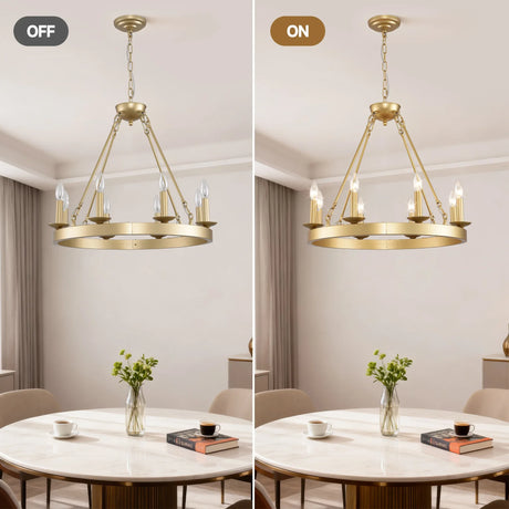 Farmhouse Wagon Wheel Gold Metal Chandelier 24-Inch - Omega Lifestyles