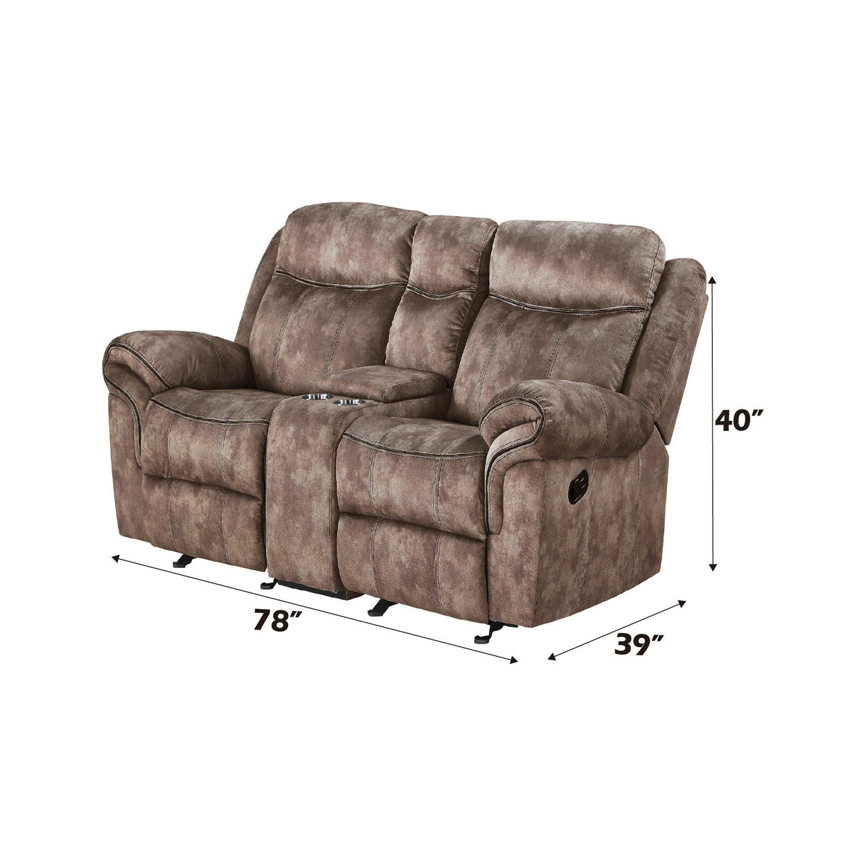 Chocolate Velvet Recliner Loveseat With USB Port Console - Omega Lifestyles