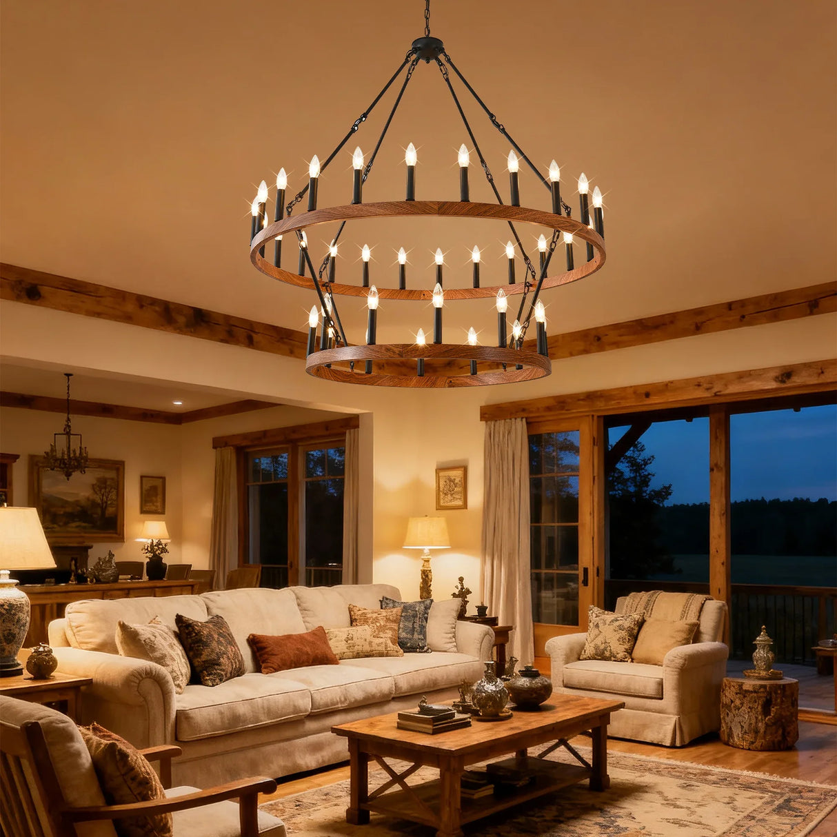 Large 36-Light Wagon Wheel Farmhouse Chandelier - Omega Lifestyles