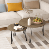 Set of 2 Rustic Brown Round Nesting Coffee Tables - Sleep Galleria