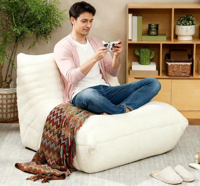 Plush High-Density Foam Cream White Bean Bag Chair - Omega Lifestyles