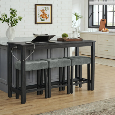 59-Inch Industrial Solid Wood Bar Table And Stools Set - Omega Lifestyles