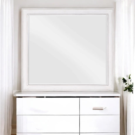 Weathered White Beveled Edge Wall Mirror - Omega Lifestyles