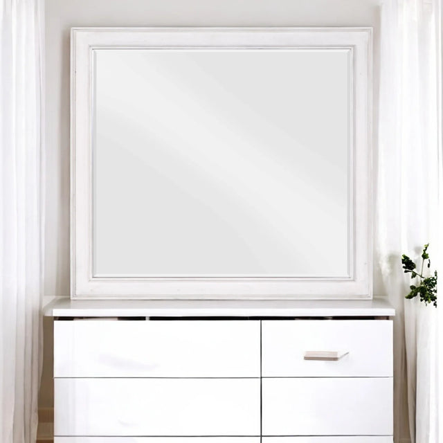 Weathered White Beveled Edge Wall Mirror - Omega Lifestyles