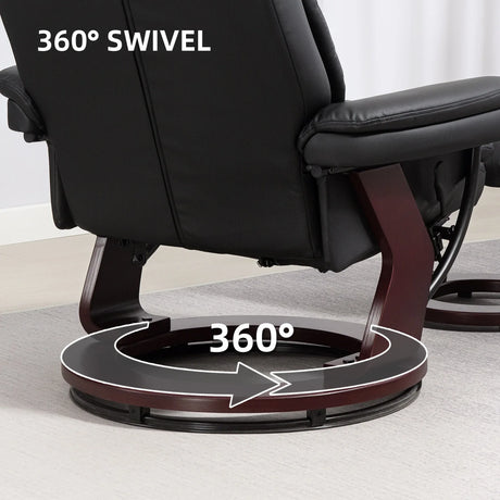PU Leather Reclining Swivel Chair With Ottoman Footrest - Omega Lifestyles