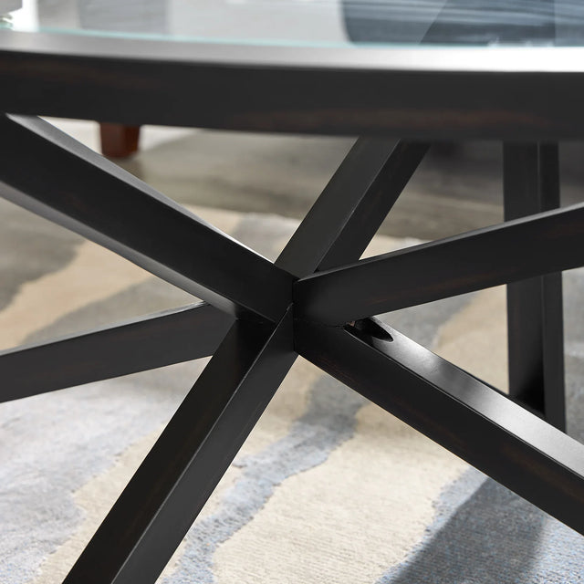 Modern Round Tempered Glass Wood Base Coffee Table - Omega Lifestyles