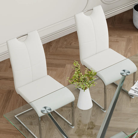 Modern Glass Dining Table With Stainless Steel Base Set - Omega Lifestyles