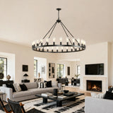 Large 53 Inch Matte Black Wagon Wheel Chandelier - Omega Lifestyles