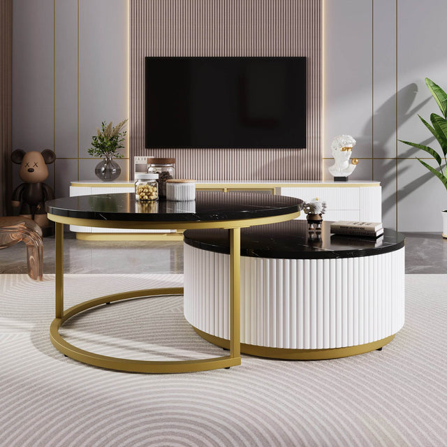 Modern Round Nesting Coffee Table With Drawer - Sleep Galleria