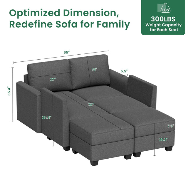 Modular 6-Seater Memory Foam Sectional Sofa With Storage - Omega Lifestyles
