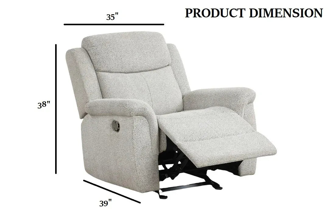 Contemporary Light Gray Fabric Manual Glider Recliner - Omega Lifestyles
