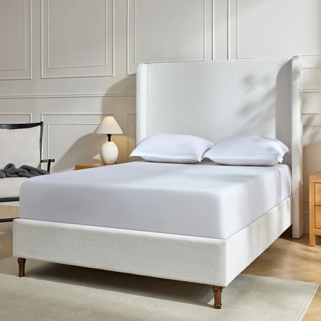 Queen Contemporary Cream White Chenille Upholstered Bed Frame - Omega Lifestyles