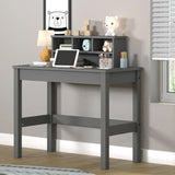 Gray Wood Rectangular Writing Desk With Hutch Storage - Omega Lifestyles