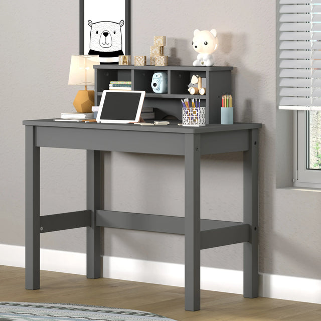 Gray Wood Rectangular Writing Desk With Hutch Storage - Omega Lifestyles