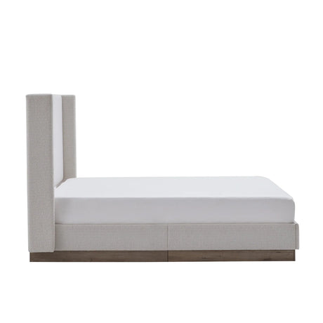 King Minimalist Upholstered Wingback Bed Frame With Wood Base - Omega Lifestyles