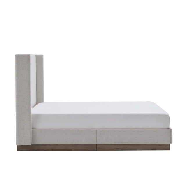 Queen Upholstered Wingback Bed Frame With Boucle Fabric - Omega Lifestyles