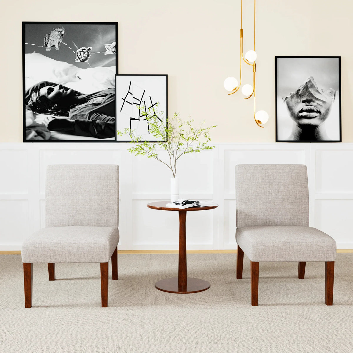 Fabric Accent Chair Set Of 2 With Round Wood Table - Omega Lifestyles