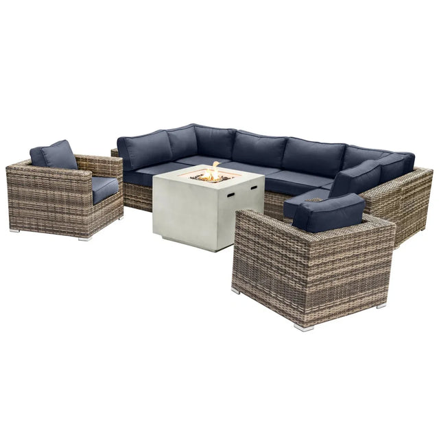 Premium 6-Person Wicker Outdoor Seating Group With Fire Pit - Omega Lifestyles