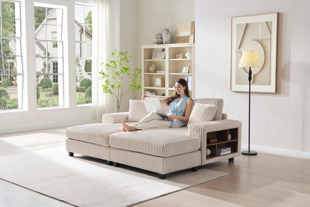 Convertible Corduroy Fabric Sleeper Sofa Chair With Storage - Omega Lifestyles