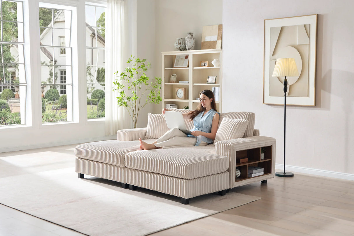 Convertible Corduroy Fabric Sleeper Sofa Chair With Storage - Omega Lifestyles