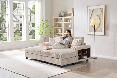 Convertible Corduroy Fabric Sleeper Sofa Chair With Storage - Omega Lifestyles