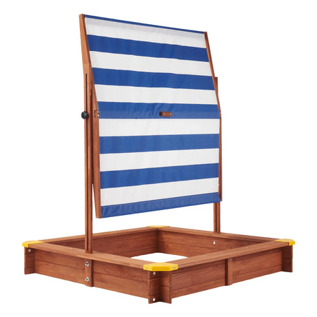 Wooden Kids Sandbox With Adjustable Canopy And Black Liner - Omega Lifestyles