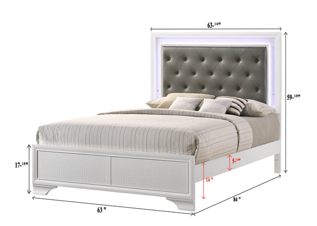 Modern White Upholstered LED Panel Bed Frame - Omega Lifestyles